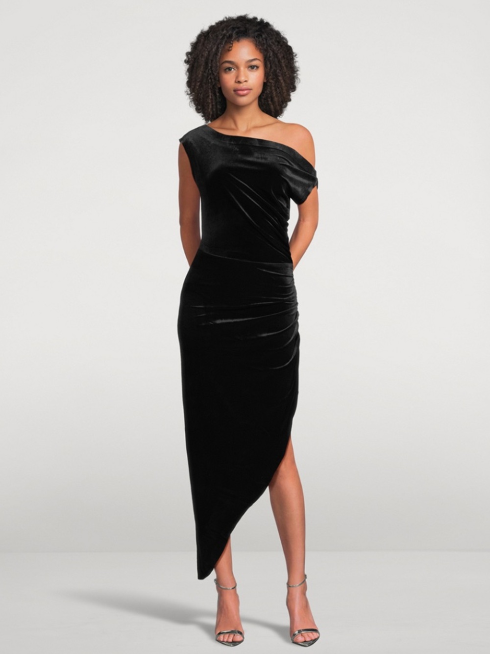 Norma Kamali Asymmetrical Velvet MIDI Dress Medium